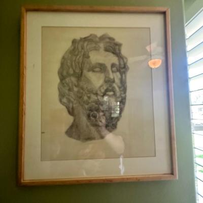 Pencil charcoal Drawing set of 2 signed