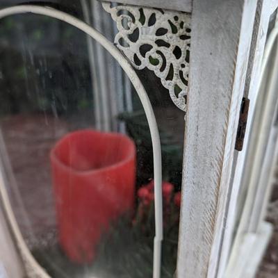 Distressed Lantern with Red Flameless Candle Metal and Glass Christmas Decor Rust