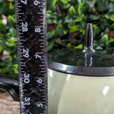 Vintage Oster Electric Fondue Pot ApplianceGreen with Black Lid and Forks Scratched Inside