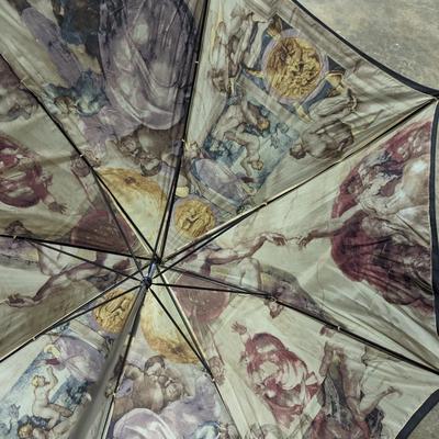 Black Umbrella With Decorative Scene On The Inside