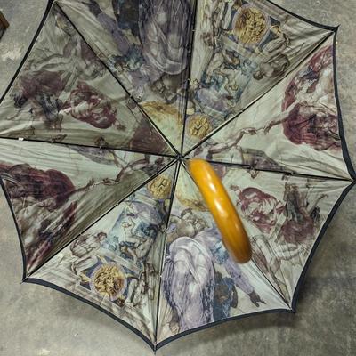 Black Umbrella With Decorative Scene On The Inside