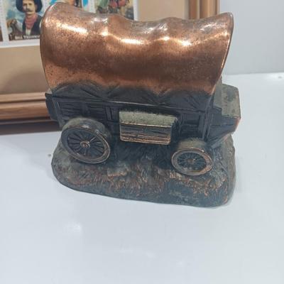 Framed Legends of the West stamp collection with Bronze stagecoach