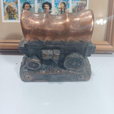 Framed Legends of the West stamp collection with Bronze stagecoach
