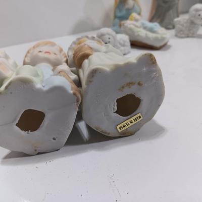 Porcelain Christmas nativity set with vintage Mrs. Claus
