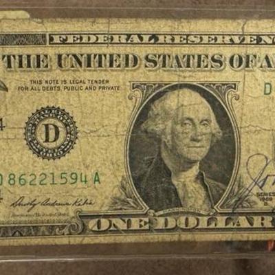 Hand Signed Vintage U S 1$ bill with errors hand signed