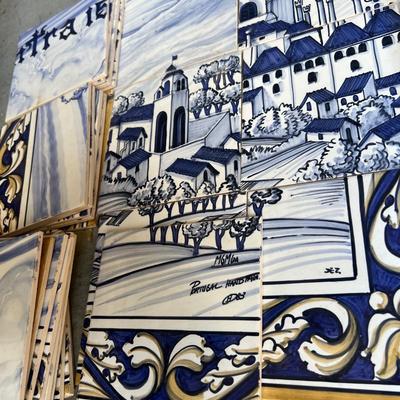 Box of 36 Hand Painted Portuguese Ceramic Tiles