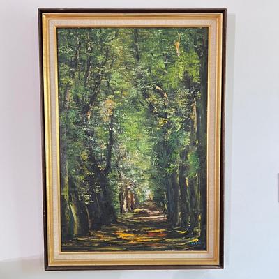 Large Vintage MCM Framed Oil on Canvas Signed 40"x28"