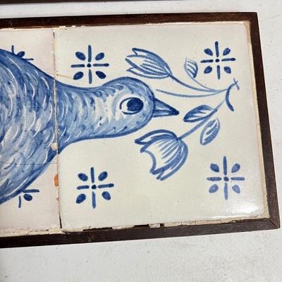 Lot of 3 Vintage Painted Tiles on Wood Art