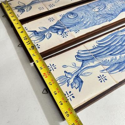 Lot of 3 Vintage Painted Tiles on Wood Art