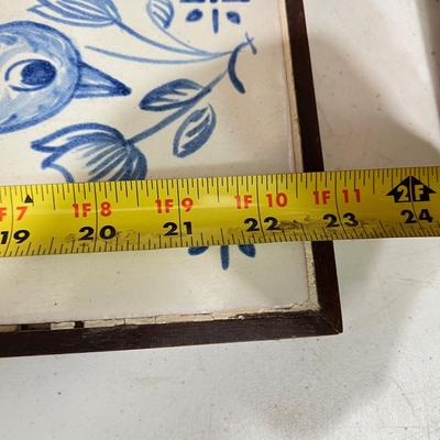 Lot of 3 Vintage Painted Tiles on Wood Art