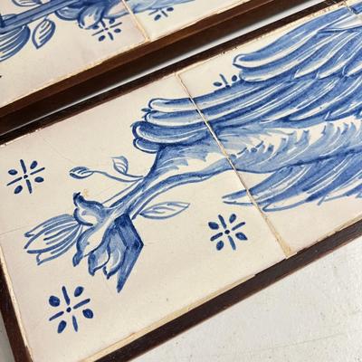 Lot of 3 Vintage Painted Tiles on Wood Art