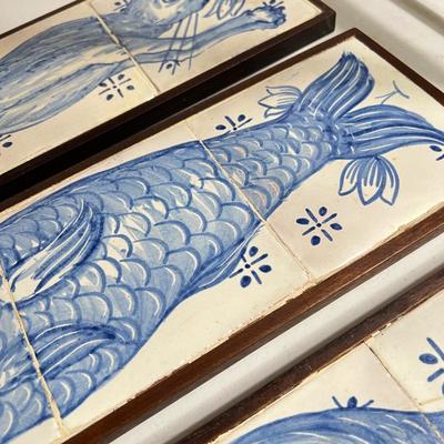 Lot of 3 Vintage Painted Tiles on Wood Art