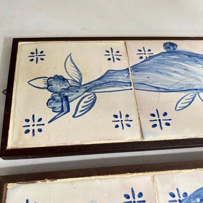 Lot of 3 Vintage Painted Tiles on Wood Art