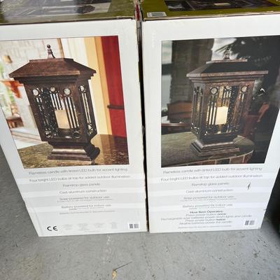 2 New in Box Outdoor/Indoor Lg. Candle Lanterns Solar/Battery