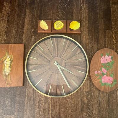 MCM style Wall Clock and Wood Art