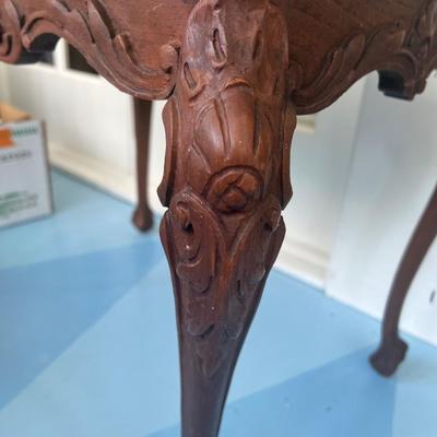 Beautiful Vintage Carved Wood End Table with Floral Design