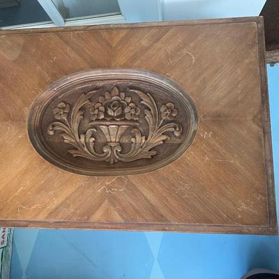 Beautiful Vintage Carved Wood End Table with Floral Design