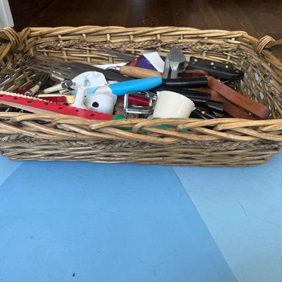 Large Handled Basket Filled with Kitchen Utensils