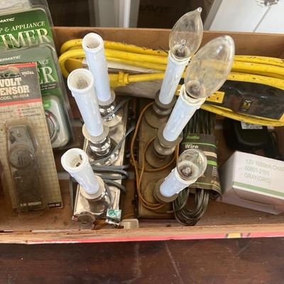 Wood Fruit Crate w/ Electrical Items