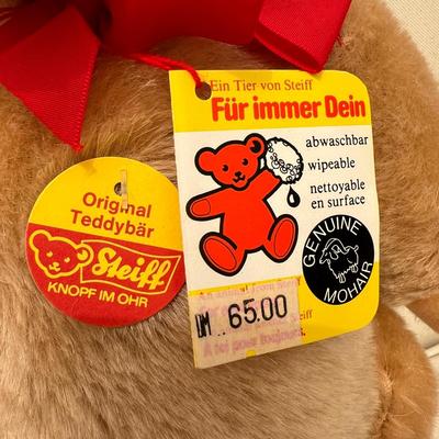NOS Vintage Steiff Mask Orig. Teddy Bear Honey Mohair Plush 14” ID Button Tags