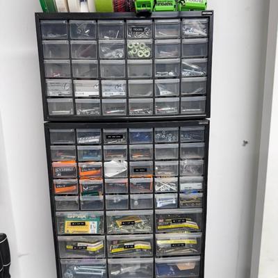 Craftsman Wall Mounted Storage- with fasteners, clips, hardware and such. Includes all items shown.