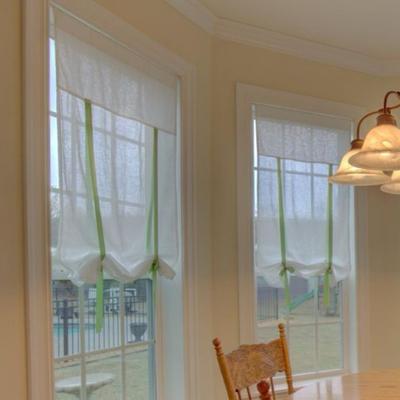 Set of 4 Pottery Barn Curtains w/ Green Ribbon Ties