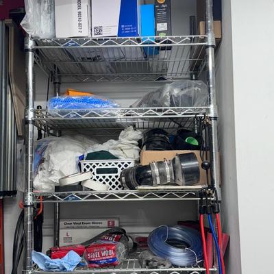 Miscellaneous Tools, Supplies and Metal Storage Shelf