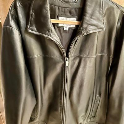 Mens Leather Coat Black Size XL