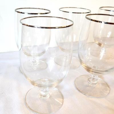 Lot #41 Lot of 6 Vintage Crystal Footed Goblets - Platinum Rim
