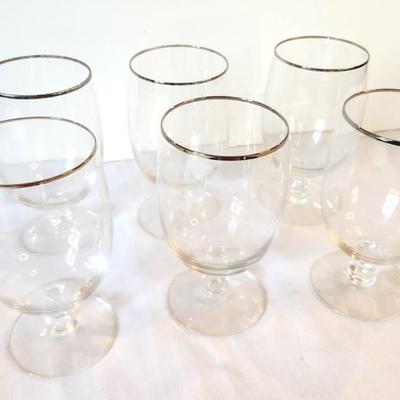 Lot #41 Lot of 6 Vintage Crystal Footed Goblets - Platinum Rim