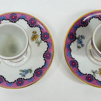 Tazza di Moka Rosenthal Porcelain Candlestick holders pink purple yellow floral pattern