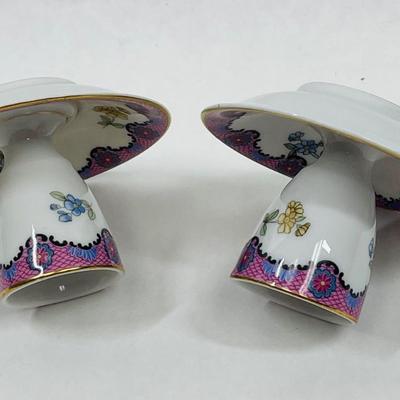 Tazza di Moka Rosenthal Porcelain Candlestick holders pink purple yellow floral pattern