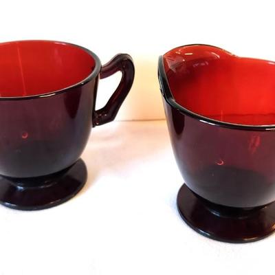 Lot #46 Vintage Ruby Red Glass Open Sugar/Creamer combo