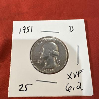 1951 D GEORGE WASHINGTON 6.2 XVF SILVER .25c