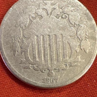 1867 P SHIELD NICKEL VF 4.2