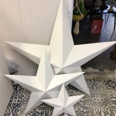 Large White Metal Stars Set of Three