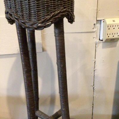 Brown Wicker Desk and Brown Wicker Plant Stand