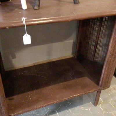 Brown Wicker Desk and Brown Wicker Plant Stand