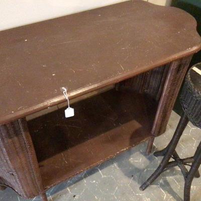 Brown Wicker Desk and Brown Wicker Plant Stand