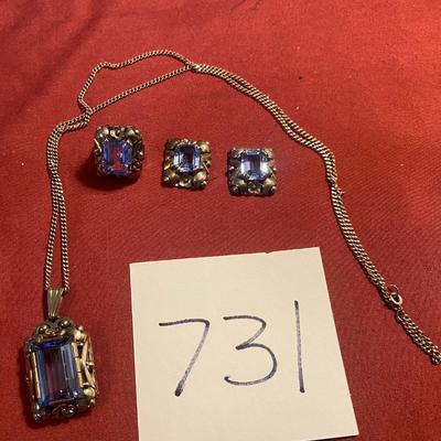 Vintage Aquamarine Blue 900 Silver Set