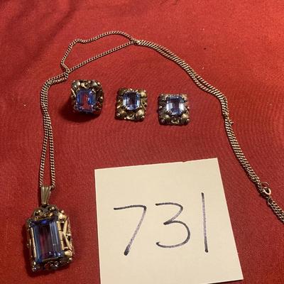 Vintage Aquamarine Blue 900 Silver Set