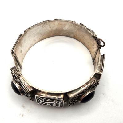 Lot #55D Sterling Bangle Bracelet set with Lapis