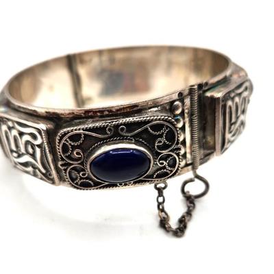Lot #55D Sterling Bangle Bracelet set with Lapis