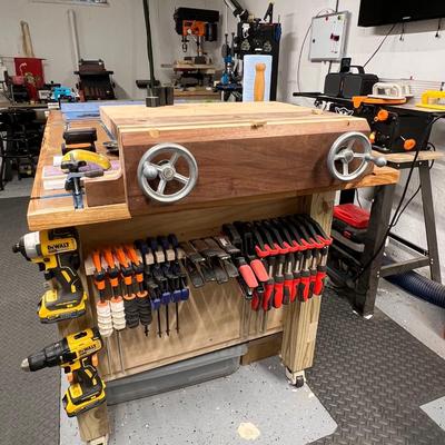 Starting Price Reduced! Custom Work Bench- tools on table NOT included. Contents of drawers are included.