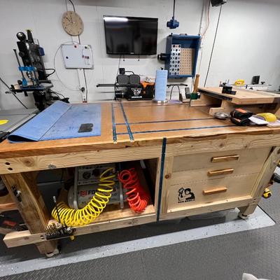 Starting Price Reduced! Custom Work Bench- tools on table NOT included. Contents of drawers are included.
