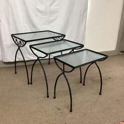 1136 Set of Three Vintage Woodard Glass Top Nesting Tables
