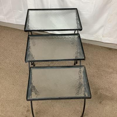 1136 Set of Three Vintage Woodard Glass Top Nesting Tables