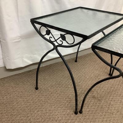 1136 Set of Three Vintage Woodard Glass Top Nesting Tables