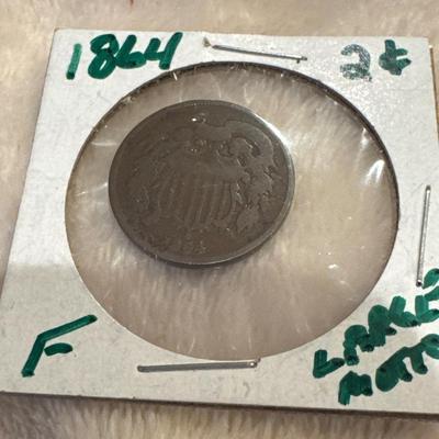 1864 TWO CENT LARGE MOTTO f