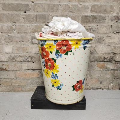 Vintage Can filled with misc linens